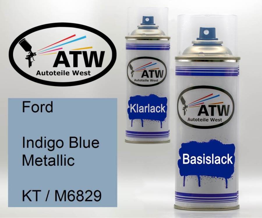 Ford, Indigo Blue Metallic, KT / M6829: 400ml Sprühdose + 400ml Klarlack - Set, von ATW Autoteile West.